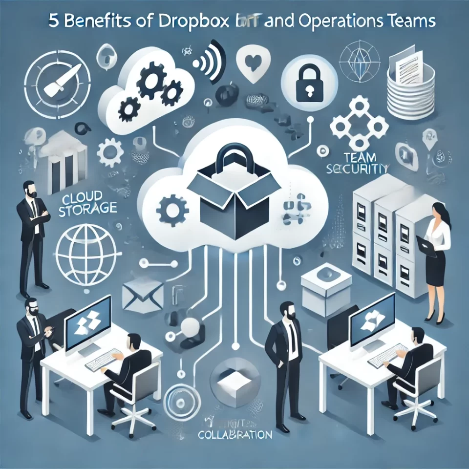 5 benefícios do Dropbox Business Plus para equipes de TI e operações, destacando armazenamento em nuvem, segurança de dados e colaboração.